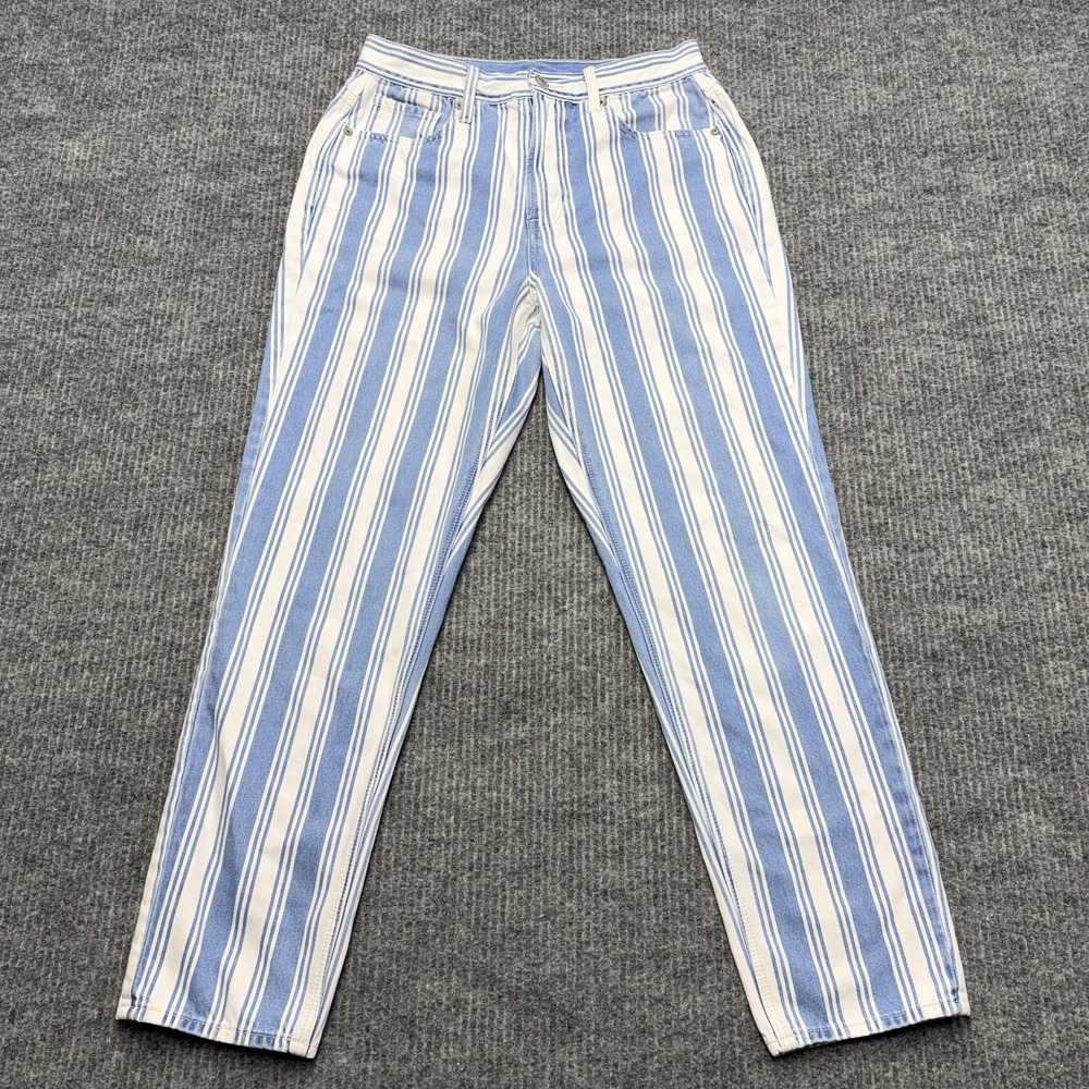 American Eagle Outfitters Mom Jeans Womens 8 Blue White Striped High Rise Denim